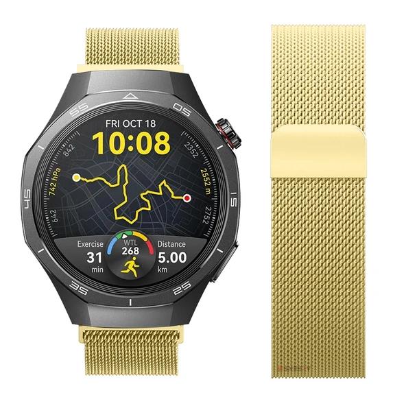 Huawei Watch GT5 Pro 46mm Uyumlu Manyetik Milanese Loop Metal Kordon   Gold - Resim 3