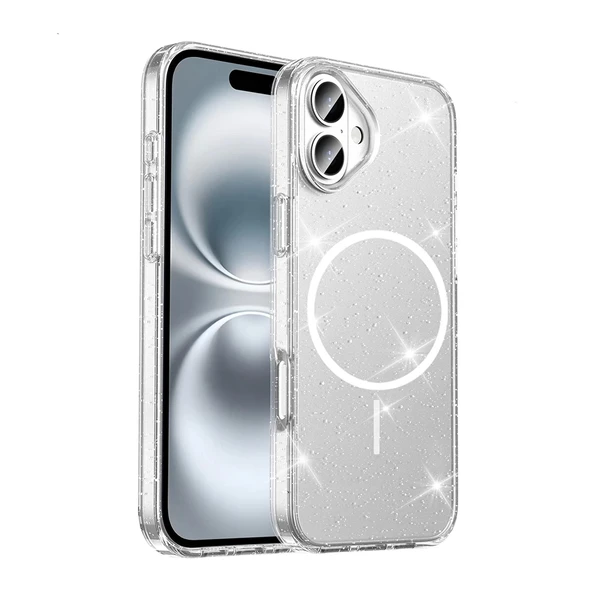 ​Apple iPhone 16 Plus Kılıf M-safe Şarj Özellikli Parlayan Simli Saydam Renkli Zore Maris Kapak