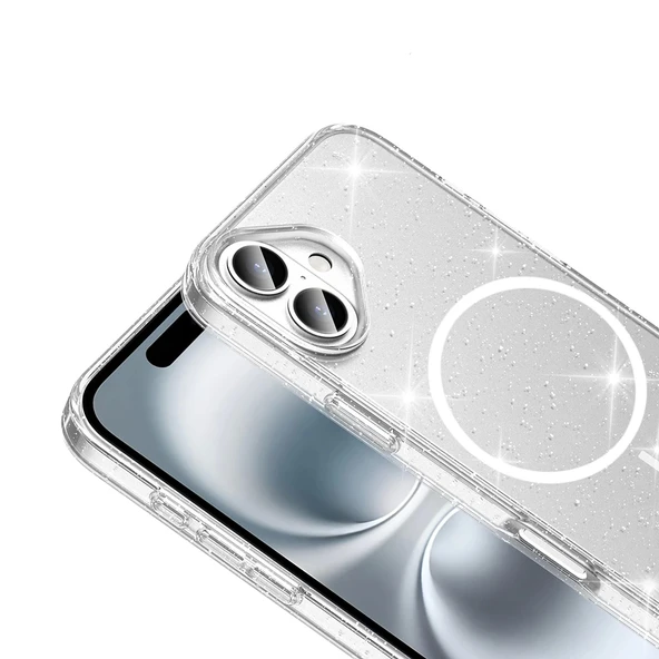 ​Apple iPhone 16 Plus Kılıf M-safe Şarj Özellikli Parlayan Simli Saydam Renkli Zore Maris Kapak - 3
