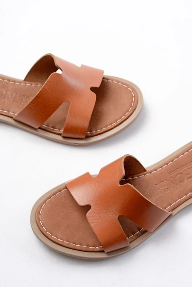 169-6100 Taba Ortopedik Hakiki Deri Kadın Terlik - Resim 4