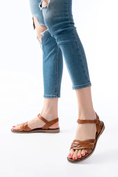 205-037 Taba Hakiki Deri Ortopedik Taban Kadın Sandalet - Resim 3