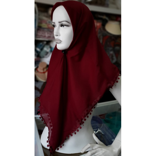 ERİPEK HAYAL OYALI DÜZ RENK YAZMA & TÜLBENT - EBADI: 95 X 95 cm - RENK: BORDO - 2