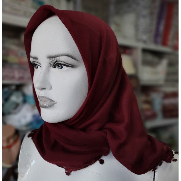 ERİPEK HAYAL OYALI DÜZ RENK YAZMA & TÜLBENT - EBADI: 95 X 95 cm - RENK: BORDO - 3