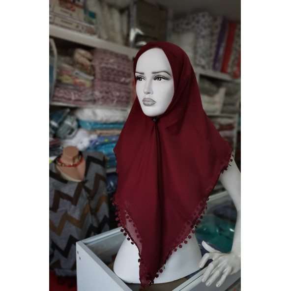ERİPEK HAYAL OYALI DÜZ RENK YAZMA & TÜLBENT - EBADI: 95 X 95 cm - RENK: BORDO - 9