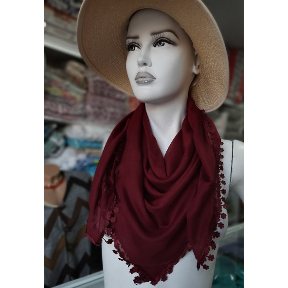 ERİPEK HAYAL OYALI DÜZ RENK YAZMA & TÜLBENT - EBADI: 95 X 95 cm - RENK: BORDO - 10