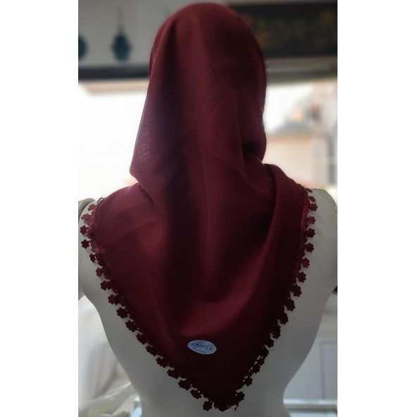 ERİPEK HAYAL OYALI DÜZ RENK YAZMA & TÜLBENT - EBADI: 95 X 95 cm - RENK: BORDO - 11
