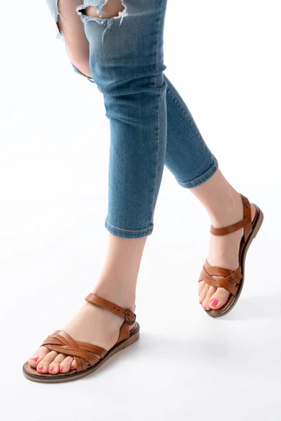 205-037 Taba Hakiki Deri Ortopedik Taban Kadın Sandalet - Resim 4