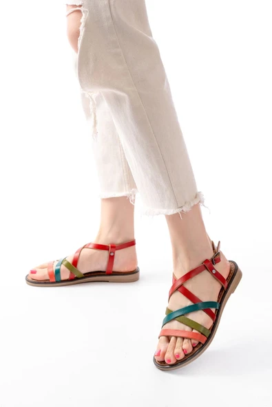 205-017 Multi Ortopedik Hakiki Deri Kadın Sandalet - Resim 3