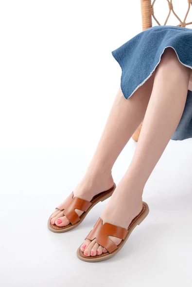 169-6100 Taba Ortopedik Hakiki Deri Kadın Terlik - Resim 2