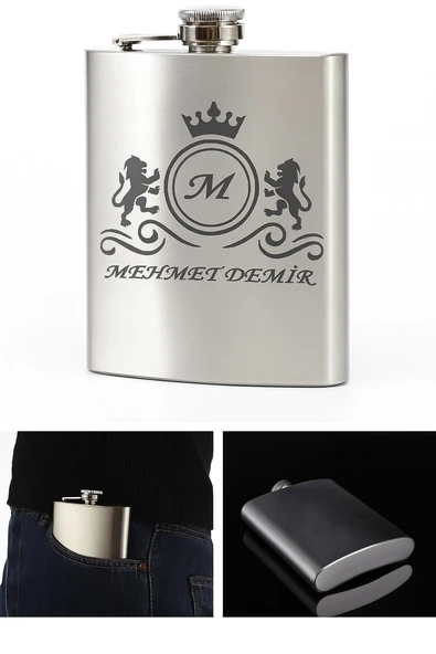 Kişiye İsme Özel Aslanlar Motifli 9 Oz Paslanmaz Çelik Cep Matarası 266 Ml İçecek Cep Matarası - 3