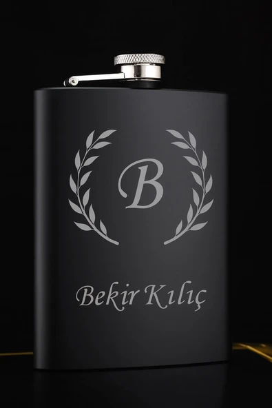 Kişiye Özel  9 Oz Siyah Paslanmaz Çelik Cep Matarası 266 Ml İçecek Cep Matarası - 1