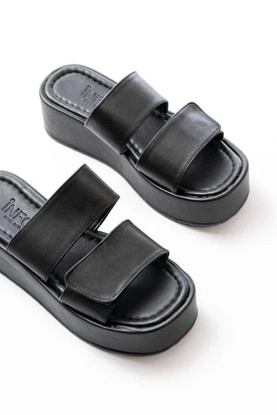 861-1034 Siyah Çıtçıtlı Dolgu Topuk Kadın Terlik - Resim 5