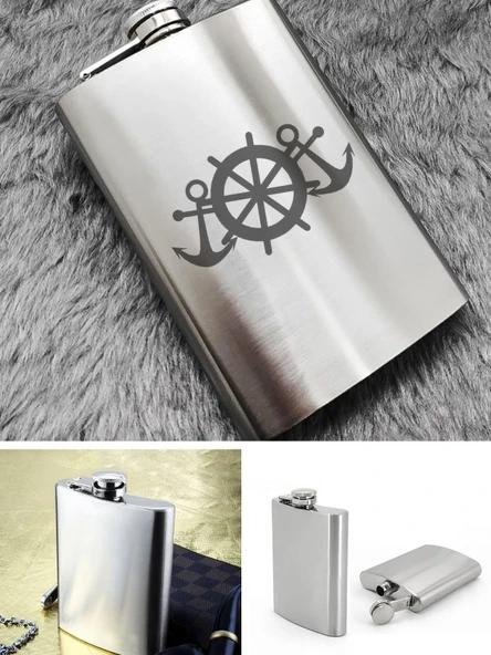 Denizci Çapa Temalı 9 Oz Paslanmaz Çelik Cep Matarası 266 Ml İçecek Cep Matarası - 2