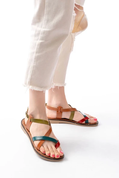 205-08 Multi Ortopedik Hakiki Deri Kadın Sandalet - Resim 4