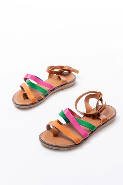 205-209 Multi Hakiki Deri Tokalı Parmak Arası Kadın Sandalet - Resim 5