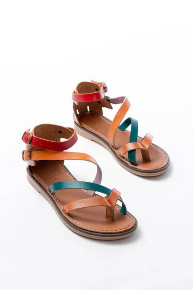 205-039 Taba Multi Bilekten Bağlamalı Parmak Arası Kadın Sandalet - Resim 5