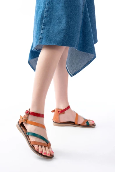 205-039 Taba Multi Bilekten Bağlamalı Parmak Arası Kadın Sandalet ürün görseli