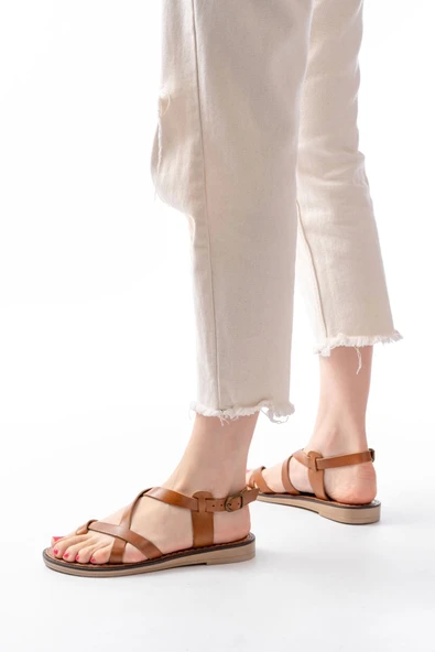 205-08 Taba Ortopedik Hakiki Deri Kadın Sandalet - Resim 3