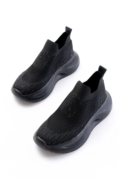 Dm-707  Siyah Fileli Faillant Taban Taş Aksesuarlı Günlük Spor Ayakkabı - Resim 3