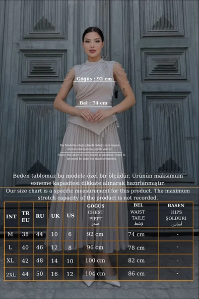 Omuz İşlemeli Pliseli Abiye Elbise 2385-Bej - Resim 7