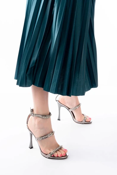 A-40 Platin Taşlı Platformlu Topuklu Kadın Ayakkabı - Resim 4