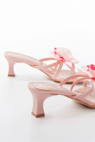 S-622 Pembe Orkide Detaylı İnce Topuklu Kadın Terlik - Resim 5