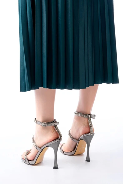 A-40 Platin Taşlı Platformlu Topuklu Kadın Ayakkabı - Resim 3