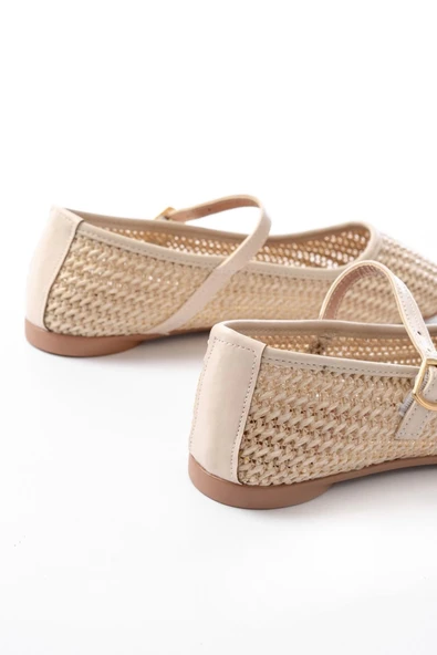 7432 Bej Fileli Toka Detaylı Günlük Kadın Babet - Resim 5