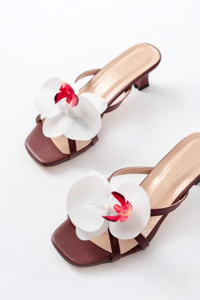 S-622 Bordo Orkide Detaylı İnce Topuklu Kadın Terlik - Resim 3