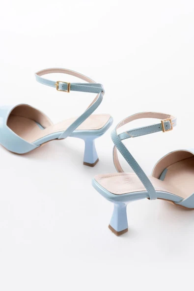 St-004 Bebe Mavi Rugan Günlük 7 Cm Topuklu Bayan Ayakkabı - Resim 5