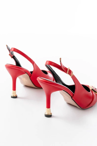 İnf-1151 Kırmızı Günlük Arkası Açık Topuklu Bayan Ayakkabı - Resim 5