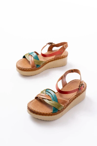 730-037 Multi Hakiki Deri Ortopedik Taban Kadın Sandalet - Resim 3