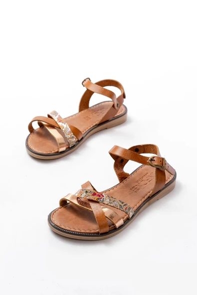 205-015 Taba Garni Ortopedik Hakiki Deri Kadın Sandalet - Resim 5