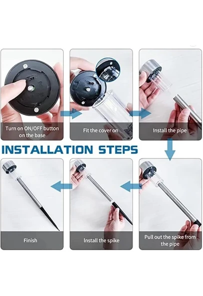 2 Adet Metal Gövdeli Beyaz Ledli Solar Güneş Enerjili Bahçe Lambası 30 cm Saplama - 3