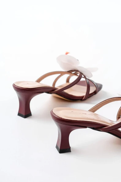 S-622 Bordo Orkide Detaylı İnce Topuklu Kadın Terlik - Resim 5