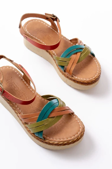 730-037 Multi Hakiki Deri Ortopedik Taban Kadın Sandalet - Resim 4