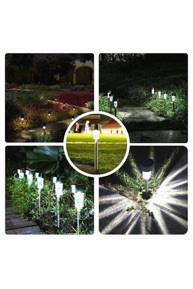 4 Adet Metal Gövdeli Beyaz Ledli Solar Güneş Enerjili Bahçe Lambası 30 cm Saplama - 7