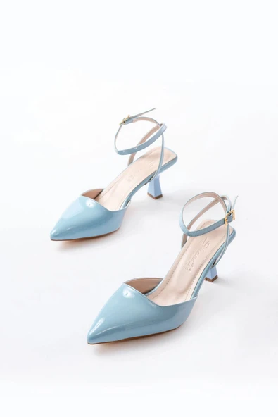 St-004 Bebe Mavi Rugan Günlük 7 Cm Topuklu Bayan Ayakkabı - Resim 3