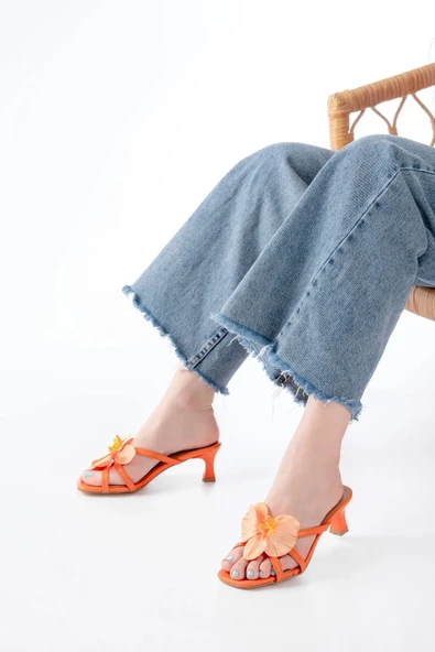 S-622 Orange Orkide Detaylı İnce Topuklu Kadın Terlik ürün görseli 1