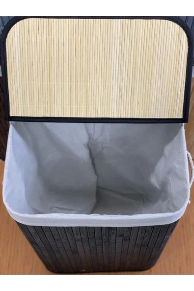 Bambu Kirli Çamaşır Sepeti Dikdörtgen 50 x 70 Siyah Büyük Boy - 3