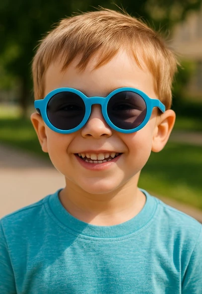 Kids Güneş Gözlüğü Mavi Yuvarlak Çerçeve UV 400 Korumalı CE Belgeli Çocuk Güneş Gözlüğü - 1