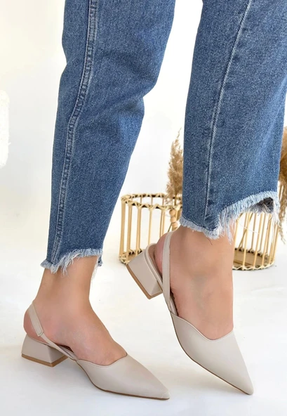 Jenti Bej Cilt Topuklu Ayakkabı - Resim 2