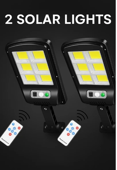 2 Adet Büyük Boy 128 Led Solar Bahçe Sokak Lambası Hareket Sensörlü Kumandalı 3 Modlu Güneş Enerj - 2