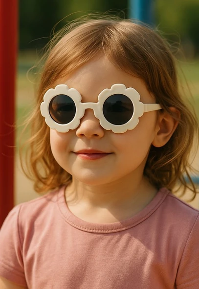 Kids Güneş Gözlüğü Beyaz Papatya Çerçeve UV 400 Korumalı CE Belgeli Güneş Gözlüğü Unisex - 1