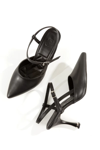 Nobby Siyah Mat Bantlı Stiletto Abiye Topuklu Ayakkabı