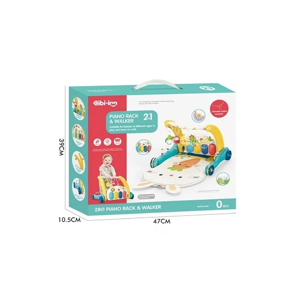 BIB6015 -Vardem Piyanolu 2 in 1 Bebek Yürüteci ve Tavşan Desenli Mavi Oyun Halısı - 4