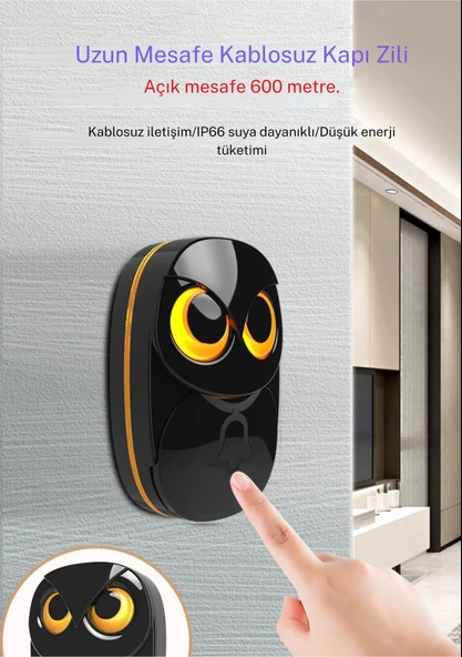 TechTic Kablosuz Kapı Zili Sevimli Baykuş Işıklı 1Alıcı 2Buton 35 Zil Sesi 5 Ses Seviyesi Acil Çağrı - Resim 5
