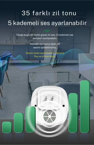 TechTic Kablosuz Kapı Zili Sevimli Baykuş Işıklı 1Alıcı 2Buton 35 Zil Sesi 5 Ses Seviyesi Acil Çağrı - Resim 8