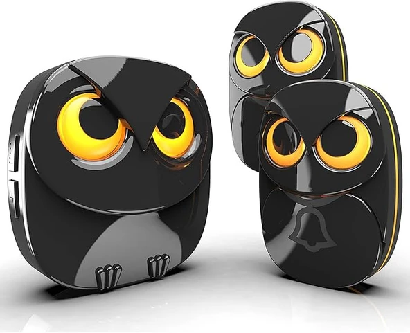 TechTic Kablosuz Kapı Zili Sevimli Baykuş Işıklı 1Alıcı 2Buton 35 Zil Sesi 5 Ses Seviyesi Acil Çağrı ürün görseli 1