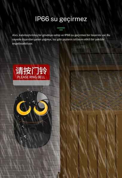 TechTic Kablosuz Kapı Zili Sevimli Baykuş Işıklı 1Alıcı 2Buton 35 Zil Sesi 5 Ses Seviyesi Acil Çağrı - Resim 3